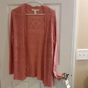 Light Open-Front Pink Knit Cardigan Sweater